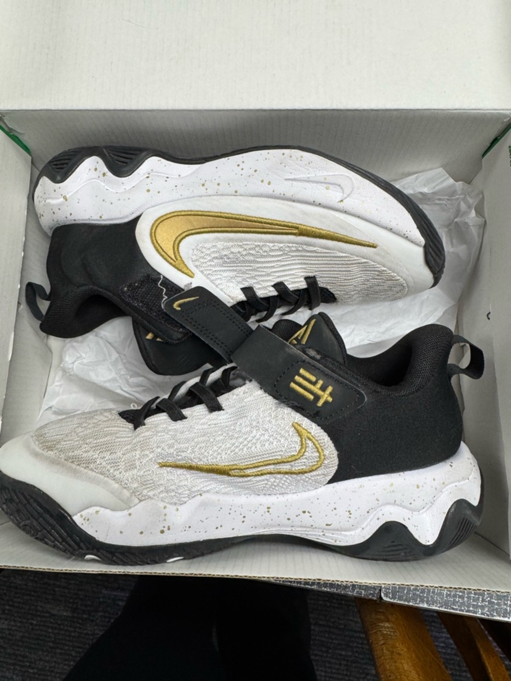 Nike Kids White, Black & Gold Athletic Sneakers